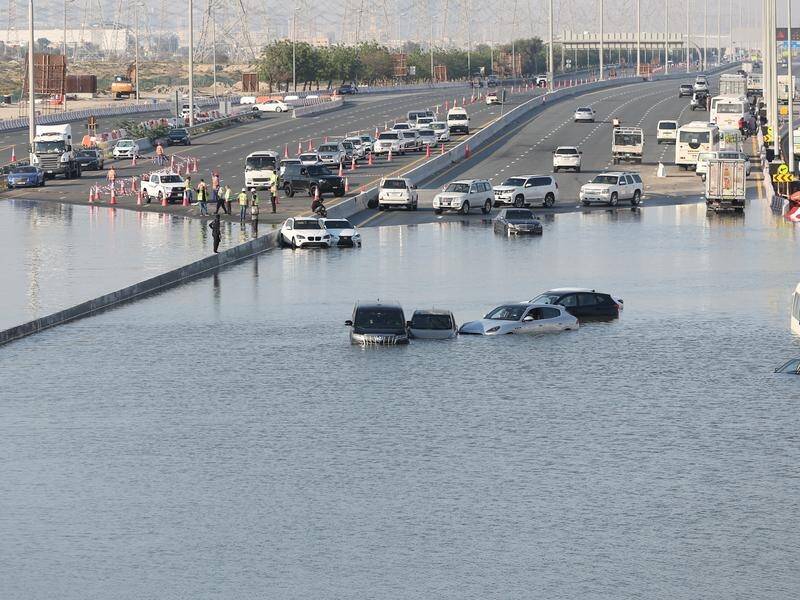 The UAE has witnessed its heaviest rainfall since it began data collection in 1949. (EPA PHOTO)