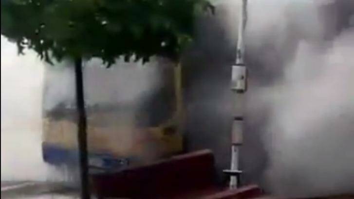 Footage of the smoke billowing from the bus at Moorooka. Photo: Nine News