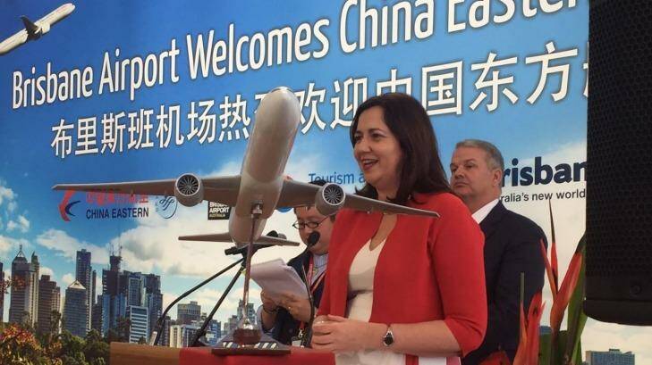 Premier Annastacia Palaszczuk welcomes China Eastern Airlines first ever flights between Shanghai and Brisbane. Photo: Tony Moore