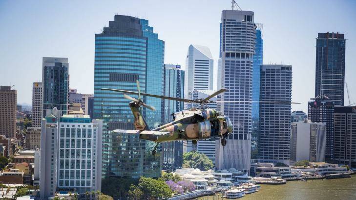 A G20 training exercise involving Blackhawk helicopters. Photo: Glenn Hunt