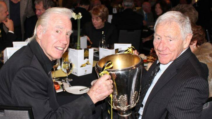 Billy Barrot with Tommy and the 1980 premiership cup in 2014. Photo: Supplied