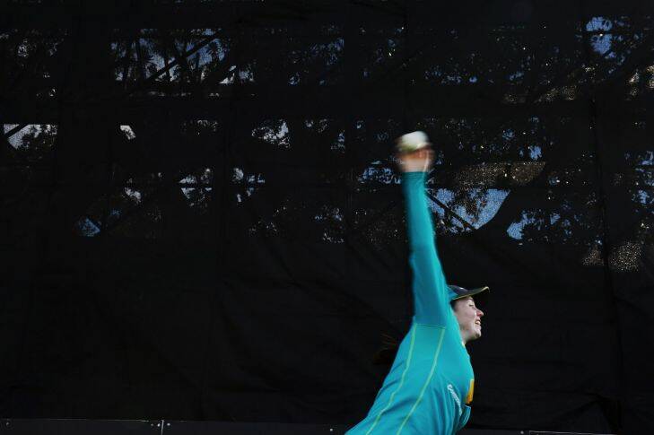 Australian Leg spinner Amanda Jade Wellington flips a few over at Nth Sydney oval. Pic Nick Moir 16 nov 2017