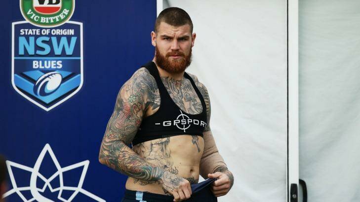 Month-long recovery: Josh Dugan at Blues training in Coffs Harbour before ruling himself out of Origin I. Photo: Matt King