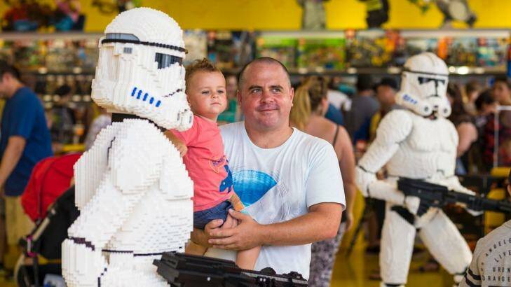 Store customers found themselves among life-size Lego troopers from a galaxy far, far away. Photo: Glenn Hunt