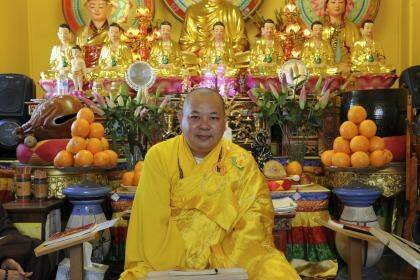 Keeping the Faith: Thich Phuoc Sanh, pictured at a Buddhist temple in Cabramatta, is one of 27 people who discuss their religious beliefs in <i>One Day for Peace</i>.