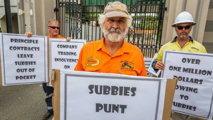 Barry Mitchell a subcontractor protesting at the eagle farm redevelopment where two men were crushed to death, claiming he hasn't been paid for months, on December 3, 2016 in Brisbane, Australia. (Photo by Glenn Hunt/Fairfax Media) Photo: Glenn Hunt