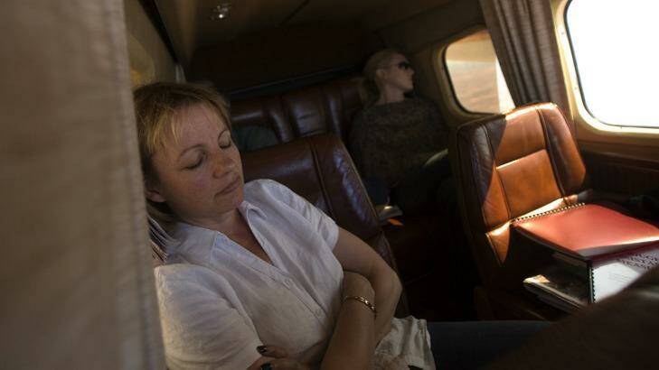Ms Ley takes a break while touring her huge electorate. Photo: Nick Moir