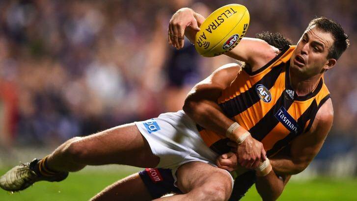 Brian Lake is an expert at reading the ball in flight but he will not give the Hawks much rebound or run. Photo: AFL Media/Getty Images
