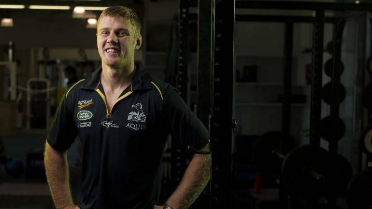 Nothing can wipe the smile off Tom Staniforth's face after signing a new Brumbies contract. Photo: Jay Cronan