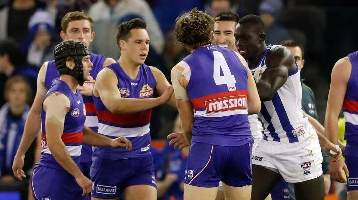 Majak Daw has a go at Bontempelli, but the Bulldog responded well. Photo: AFL Media/GettyImages