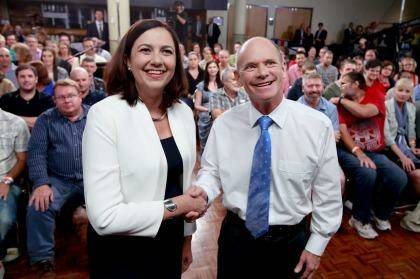 Premier Campbell Newman and Opposition Leader Annastacia Palaszczuk at the The People's Forum. Photo: Renee Melides