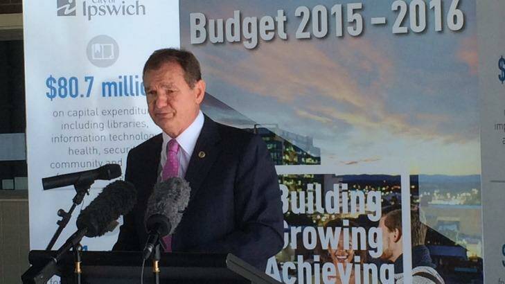 Ipswich mayor Paul Pisasale speaks about his council's 2015-16 budget. Photo: Cameron Atfield