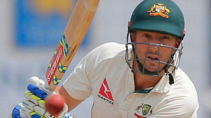 Shaun Marsh is a picture of concentration on the way to his fourth Test century. Photo: Eranga Jayawardena