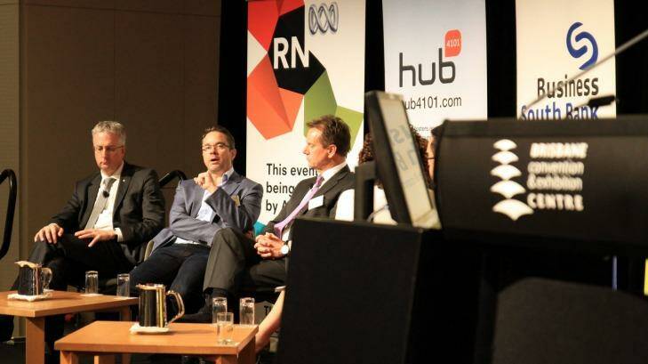 Cutting Edge CEO Michael Burton speaks during the Who???s googling you? panel as ABC managing director Mark Scott (left) and Publicis Worldwide Australia managing director Rob Kent look on. Photo: Picasa