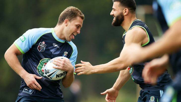 Fitting right in: Matt Moylan and Josh Mansour. Photo: Getty Images 