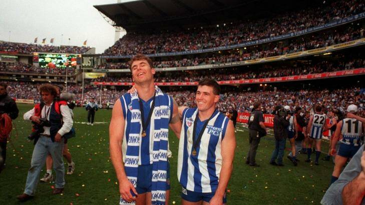 Wayne Carey and Anthony Stevens as teammates. Photo: Colin Murty