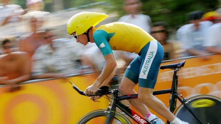 athens olympics  mens Cycling time trial    Vouliagmeni, Athens, Greece.    australia s michael rogers starts his race  18th august 2004  fairfax   sport     Picture by Darren SPECIAL 00000 Photo: Darren Pateman