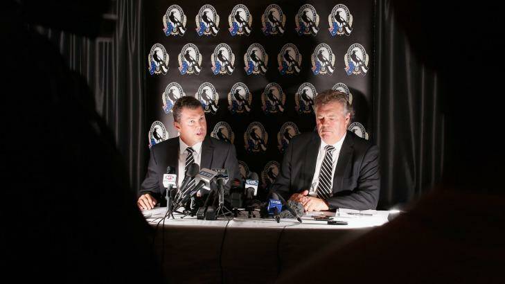 Chief executive Gary Pert and director of football Neil Balme address the media on Monday. Photo: Darrian Traynor