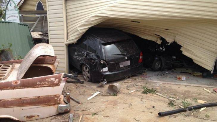 An elderly woman has crashed into a shed in Ipswich. Photo: Seven News Brisbane