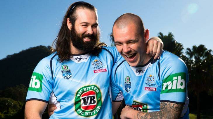 Bond: NSW teammates Aaron Woods (left) and David Klemmer have been roommates during the past two Origin camps. Photo: Janie Barrett