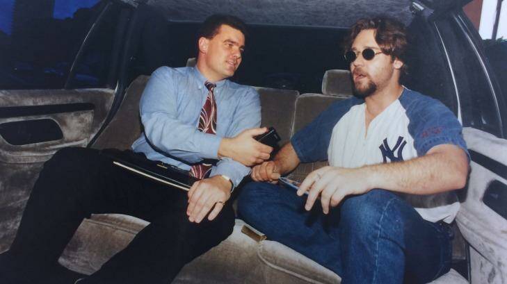 Back in 1995: Daniel Lane interviews Russell Crowe in the back of a limo in Sydney. Photo: John Elliott