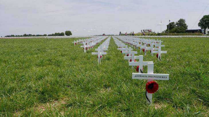 7000 white crosses mark the dead of Pozieres. Photo: Nick Miller