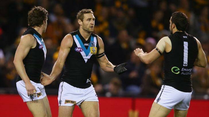 Staying on: Port Adelaide's Jay Schulz. Photo: Robert Cianflone