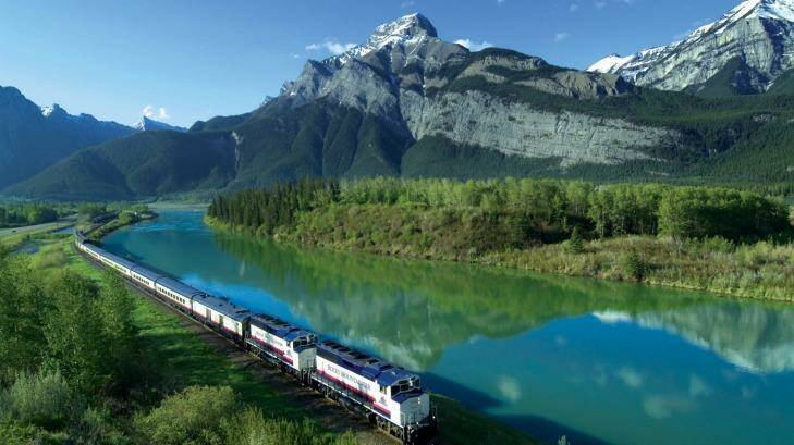 The Rocky Mountaineer winds its way through the specatacular Canadian Rockies.