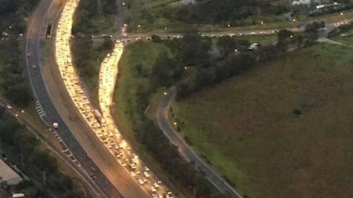 Traffic is banking up on the Bruce Highway after a crash at Murrumba Downs. Photo: Olympia Kwitowski