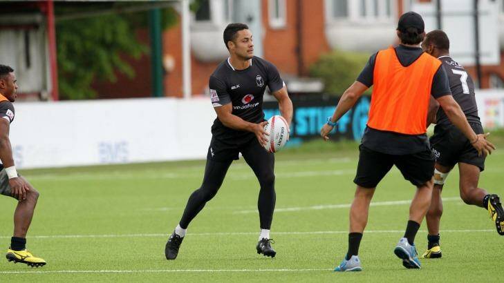 New boy: Jarryd Hayne training with the Fijian sevens teams in London.  Photo: World Rugby