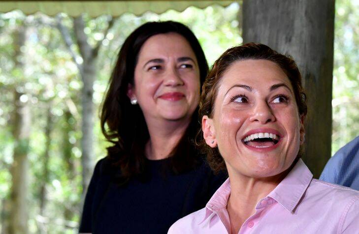 Queensland Premier Annastacia Palaszczuk (left) and Deputy Premier Jackie Trad (right) are seen during a media conference at the Daisy Hill Koala centre in Brisbane during the Queensland Election campaign on Saturday, November 4, 2017. Premier Palaszczuk has announced that if re-elected she will end broadscale tree clearing. ( AAP Image/Darren England) NO ARCHIVING