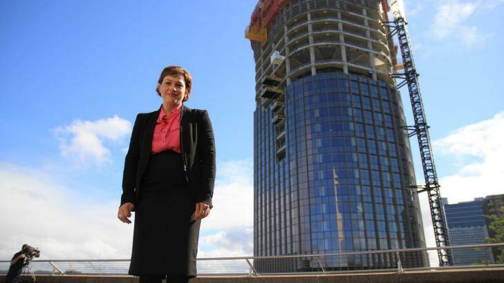 Deputy Premier Jackie Trad pictured at the "tower of power", where gaskets used on its construction were found to be contaminated with asbestos. Photo: Jorge Branco