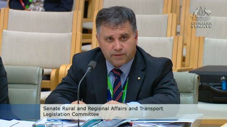 Department of Infrastructure and Regional Development secretary Mike Mrdak appearing before the Senate Rural and Regional Affairs and Transport Legislation Committee on February 27. Photo: Screen grab