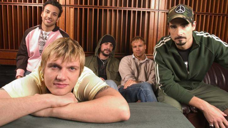 Nick Carter (front) with his Backstreet Boys band mates in 2005. Photo: JIM COOPER