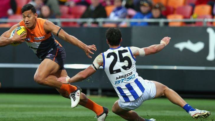 Short-lived: Israel Folau in his final game for GWS in 2012. Photo: Ryan Pierse
