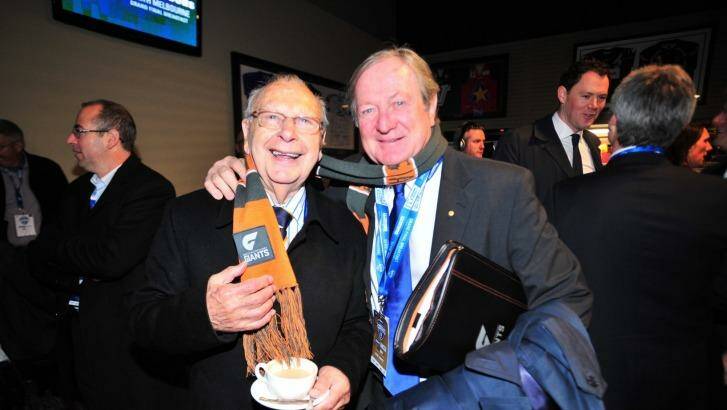 Harry Beitzel with Kevin Sheedy at a grand final breakfast in 2013. Photo: Wayne Taylor
