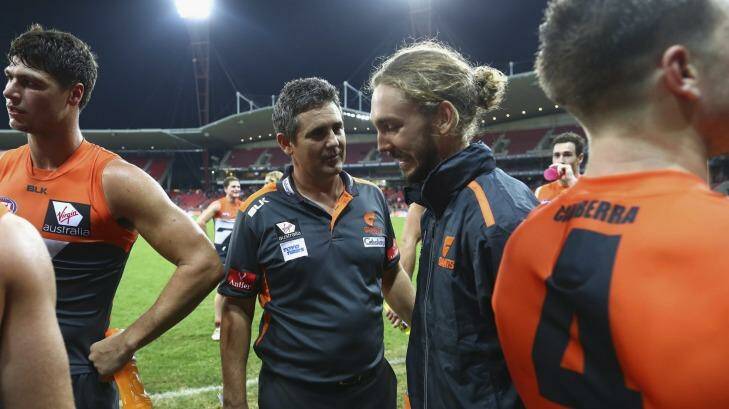 Good times: Giants Coach Leon Cameron speaks to Matthew Buntine after the match. Photo: Getty Images 
