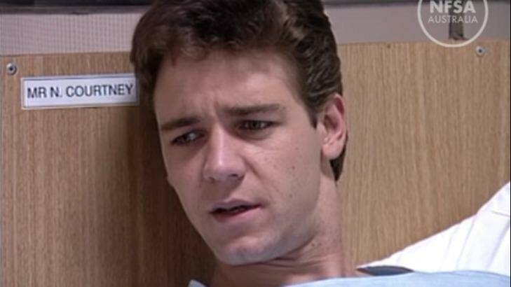 A young Russell Crowe in the 1989 government video <i>Manager on the Case</i>.  Photo: National Film & Sound Archive