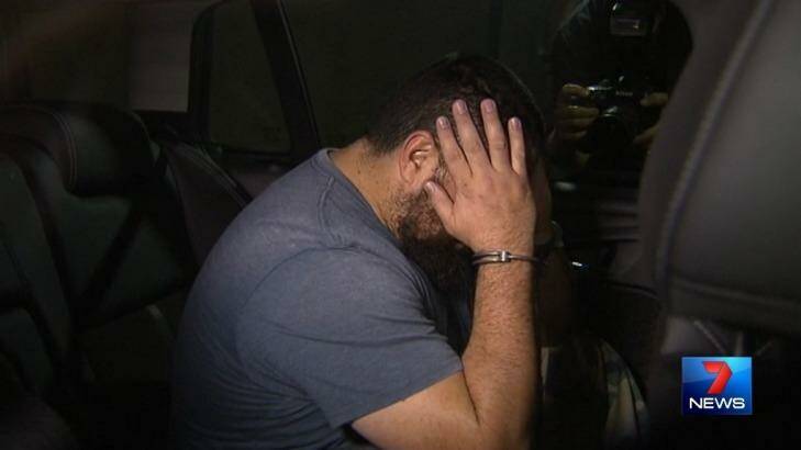 Omar Succarieh arrives at the Brisbane Watchhouse. Photo: Seven News