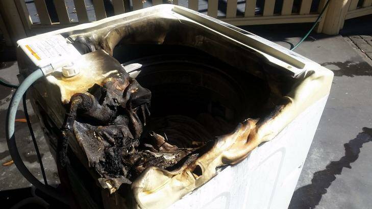 A Samsung washing machine that caught fire after it was repaired at an Avoca Beach home in July 2015. Photo: Supplied