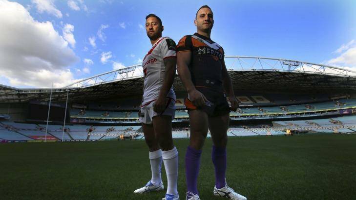 Joining forces: But former Wests Tigers teammates Benji Marshall and Robbie Farah go head to head to head tomorrow. Photo: James Alcock