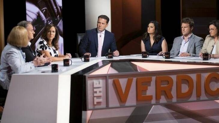 The Verdict's host Karl Stefanovic, centre, with his panellists.  Photo: Supplied
