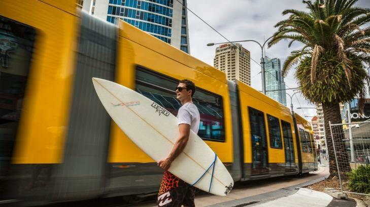 Gold Coast's new light rail system is expected to make hotels at Southport and Broadbeach more attractive to schoolies. Photo: Glenn Hunt