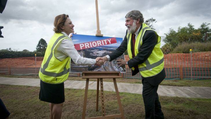 Deputy Premier Jackie Trad and Moreton Bay mayor Allan Sutherland announcing a priority development area at the old Petrie paper mill. Photo: Robert Shakespeare