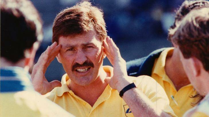 Malthouse coaching West Coast on September 23, 1990.  Photo: Darrin Braybrook