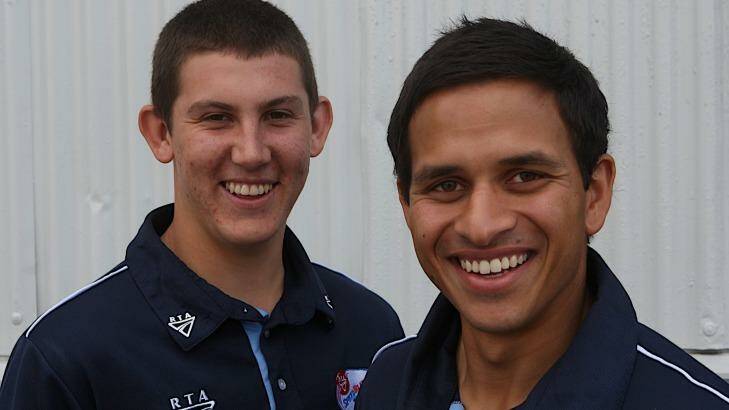 Early start: Nic Maddinson (then 18) and Usman Khawaja (then 23) launching the 2010 NSW Blues season.  Photo: Dallas Kilponen