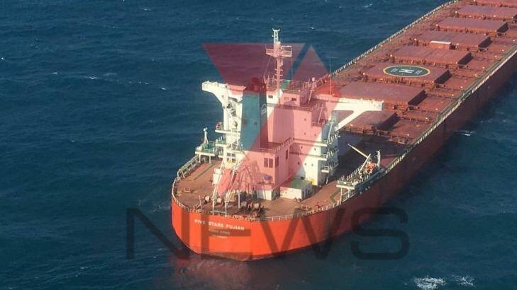 The coal vessel Five Stars Fujian. Photo: 7 News Queensland