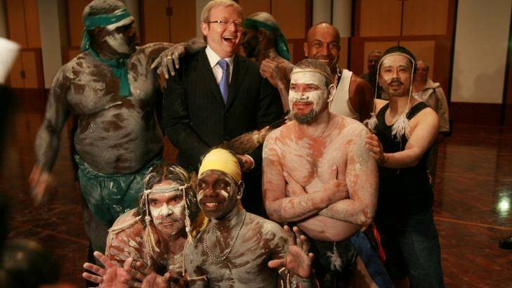 Then prime minister Kevin Rudd with Indigenous dancers at a welcome to country ceremony marking the opening of the new parliament in 2008. Photo: Andrew Taylor
