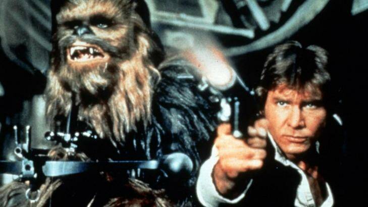 Chewbacca (Peter Mayhew) and Han Solo (Harrison Ford) in </i>The Empire Strikes Back</I>