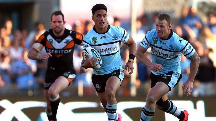 A year wiser: Valentine Holmes makes a break for Cronulla last August in the lead-up to his first NRL finals series. Photo: Renee McKay